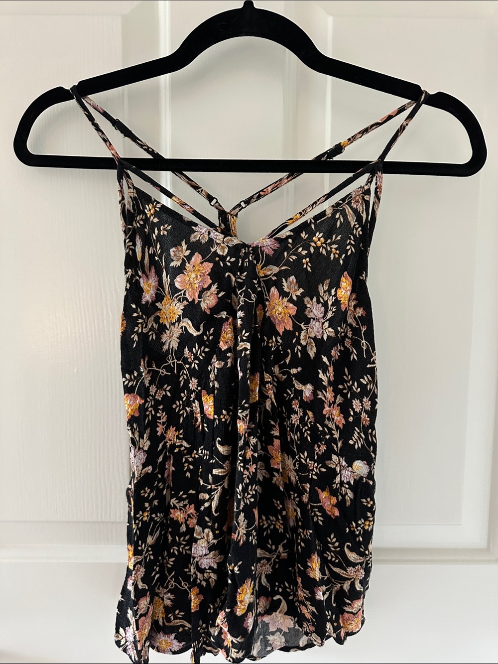 American Eagle Outfitters Black Floral Strappy Tank Top